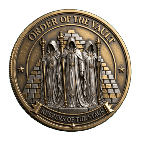 Keepers of the Stack coin, antique bronze finish — front