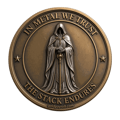 Keepers of the Stack coin, antique bronze finish — reverse