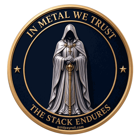 Keepers of the Stack coin, navy enamel finish — reverse